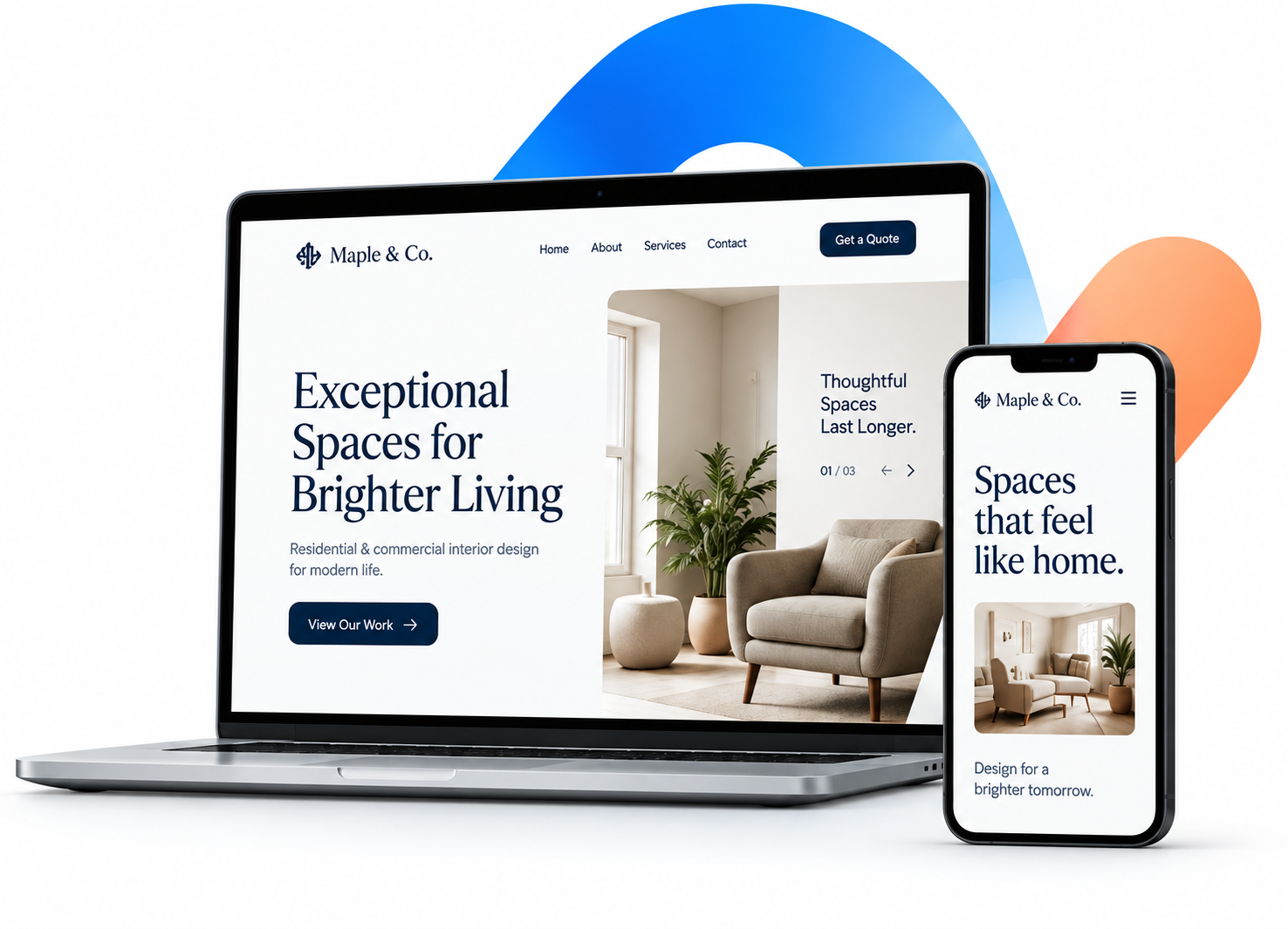 Desktop and mobile website concept for Maple & Co. interiors